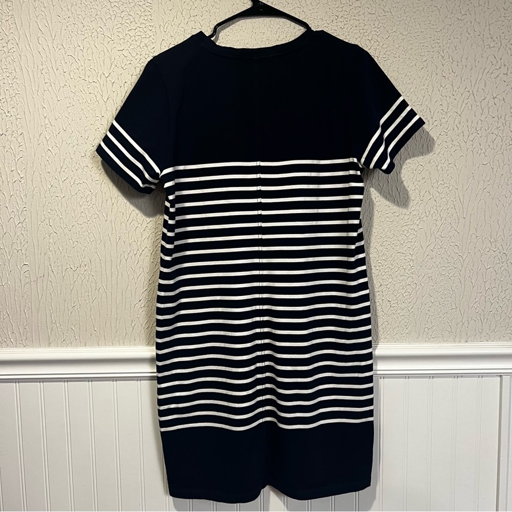 J. Crew Navy and White Nautical Striped 100% Cotton T Shirt Dress size Medium - Picture 9 of 10